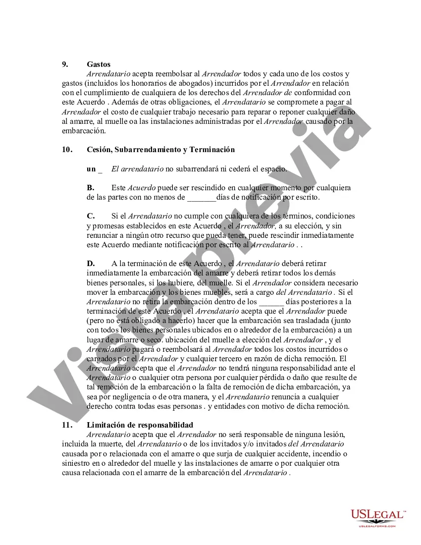Preview Arrendamiento de muelle de bote entre arrendatarios en el mismo condominio - Alquiler de muelle o amarre
