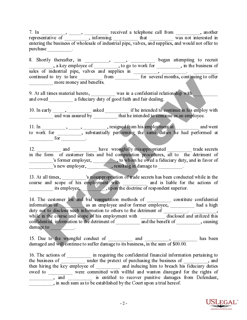 Get Complaint regarding Misappropriation by Former Employee and Prospective Purchaser Preview Complaint regarding Misappropriation by Former Employee and Prospective Purchaser