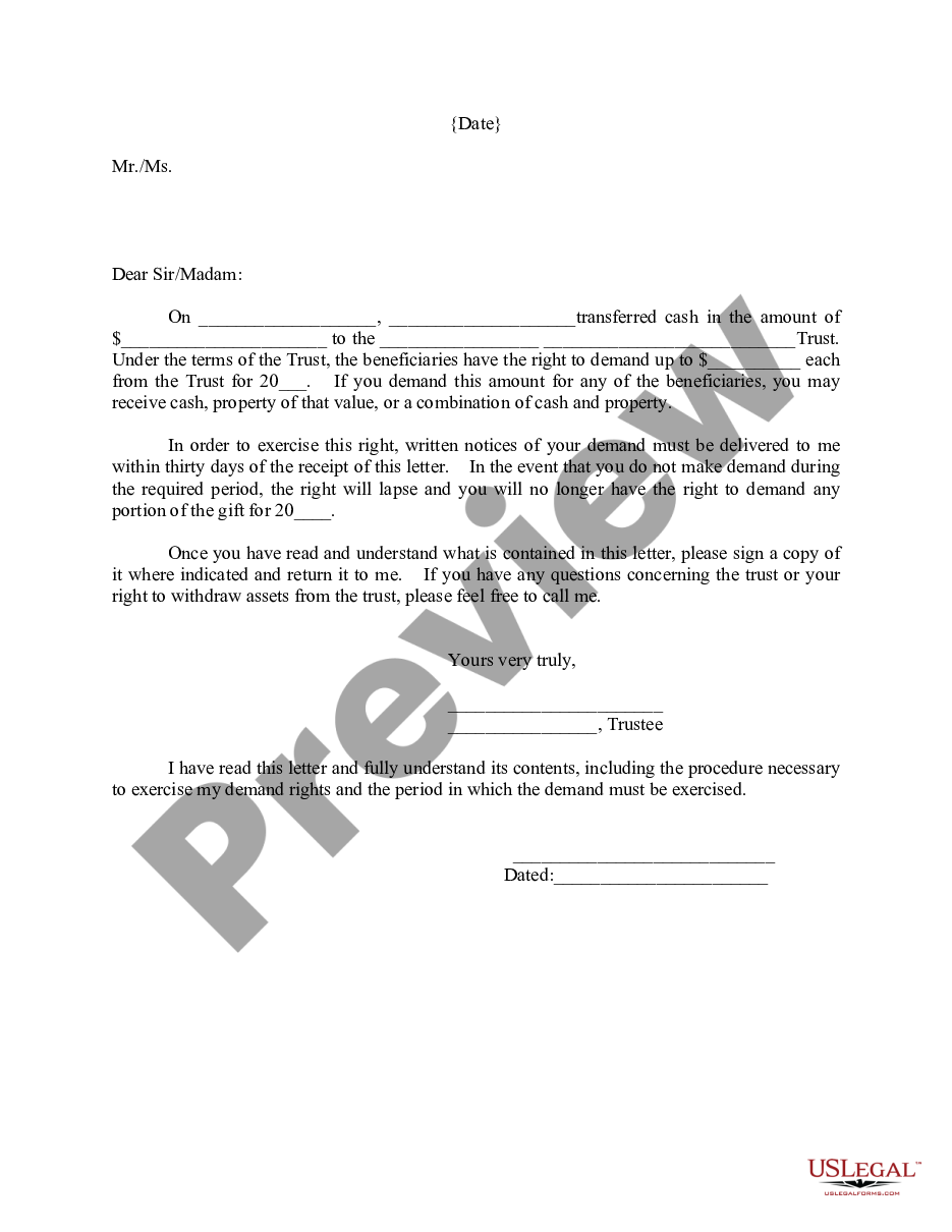 form Letter regarding trust money preview