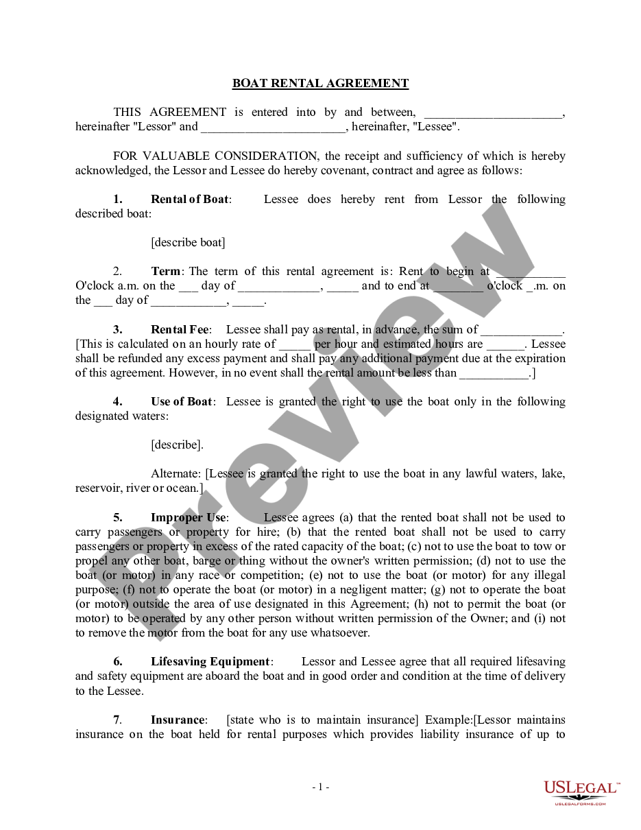 form Boat Rental Agreement preview