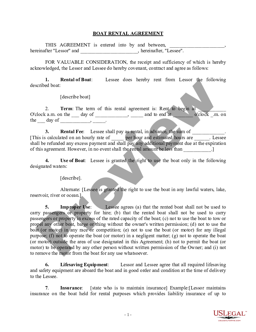 Pima Arizona Boat Rental Agreement US Legal Forms