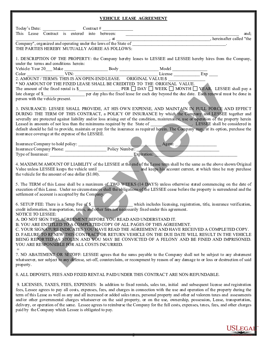 page 1 Application for Vehicle Lease Agreement preview