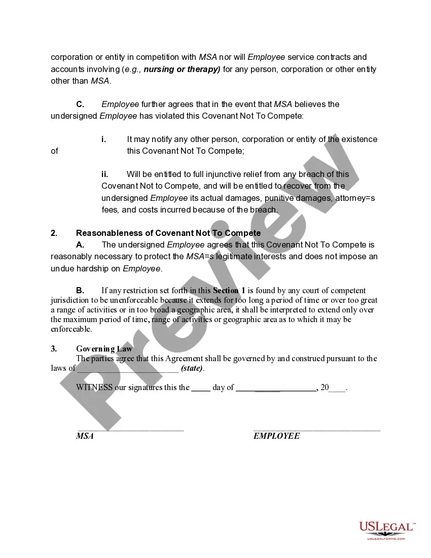 Get Covenant not to Compete Agreement between Employee and Medical Staffing Agency Preview Covenant not to Compete Agreement between Employee and Medical Staffing Agency
