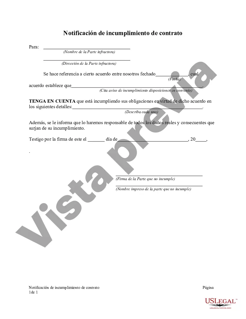 Preview Notificación de incumplimiento de contrato
