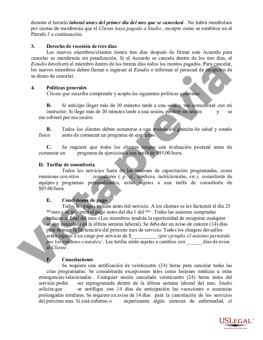 Preview Acuerdo de membresía y consulta de salud y estado físico