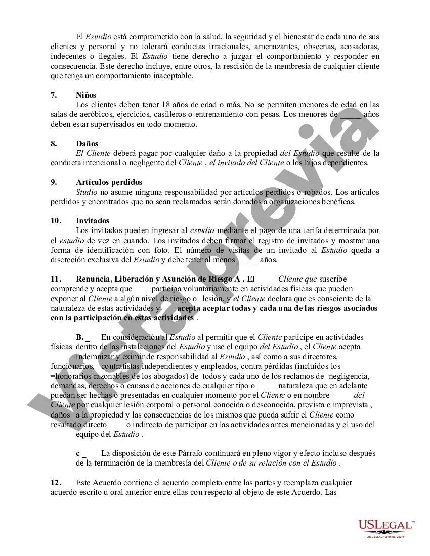 Preview Acuerdo de membresía y consulta de salud y estado físico