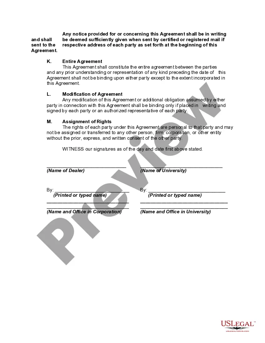 Get Agreement to Loan Automobile to University Athletic Department for Promotional Purposes Preview Agreement to Loan Automobile to University Athletic Department for Promotional Purposes