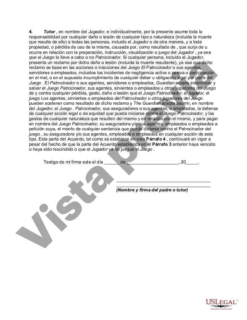 Preview Permiso de los padres/tutores para jugar Paintball y acuerdo de exención de responsabilidad