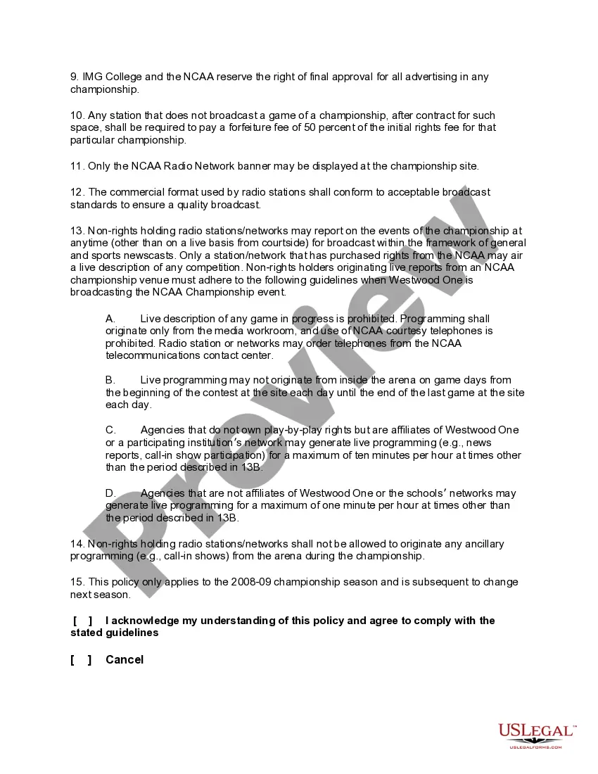 Get Radio/ Internet Policy NCAA Championships - All Divisions 2008-09 Preview Radio/ Internet Policy NCAA Championships - All Divisions 2008-09