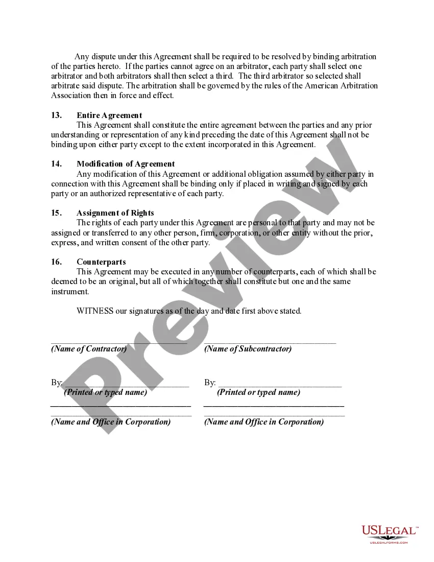 Get Subcontractor's Agreement between Two Companies in Printing Business including Covenant by Subcontractor not to Solicit Contractor's Customer Preview Subcontractor's Agreement between Two Companies in Printing Business including Covenant by Subcontractor not to Solicit Contractor's Customer