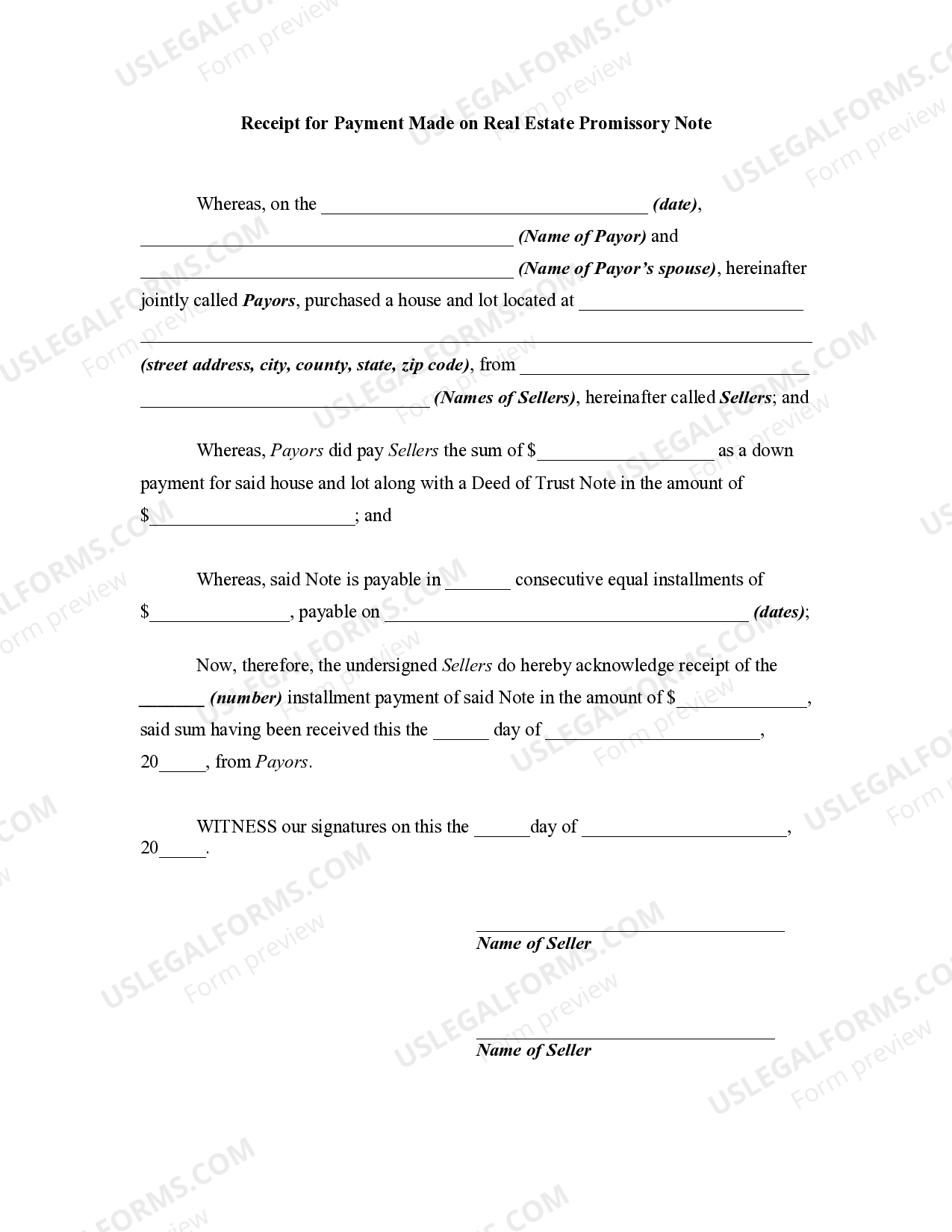 Michigan Receipt for Payment Made on Real Estate Promissory Note