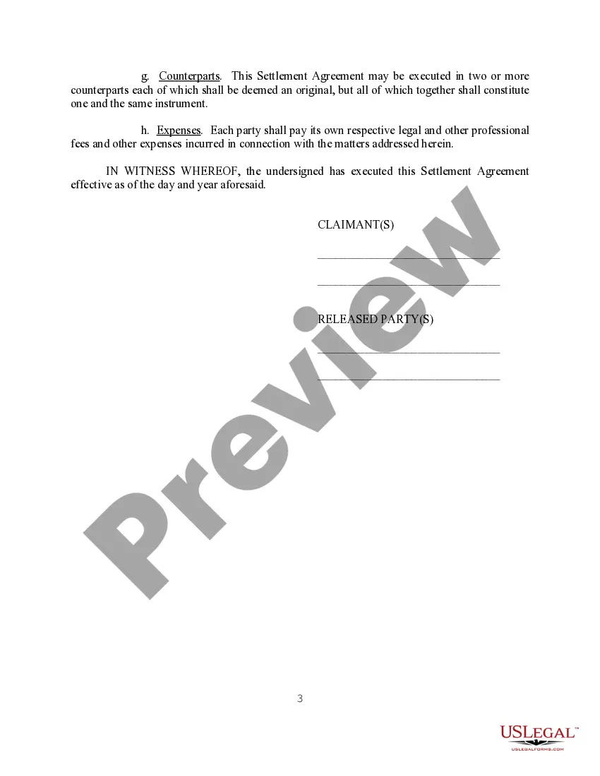 Get Release and Settlement Agreement - Potential Litigation before Suit Preview Release and Settlement Agreement - Potential Litigation before Suit