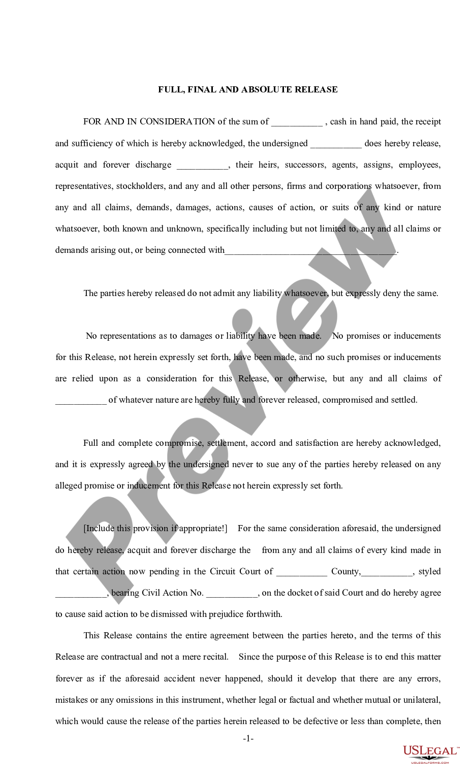 page 0 Settlement Agreement and Release of Claims - Breach of Contract - General Form preview