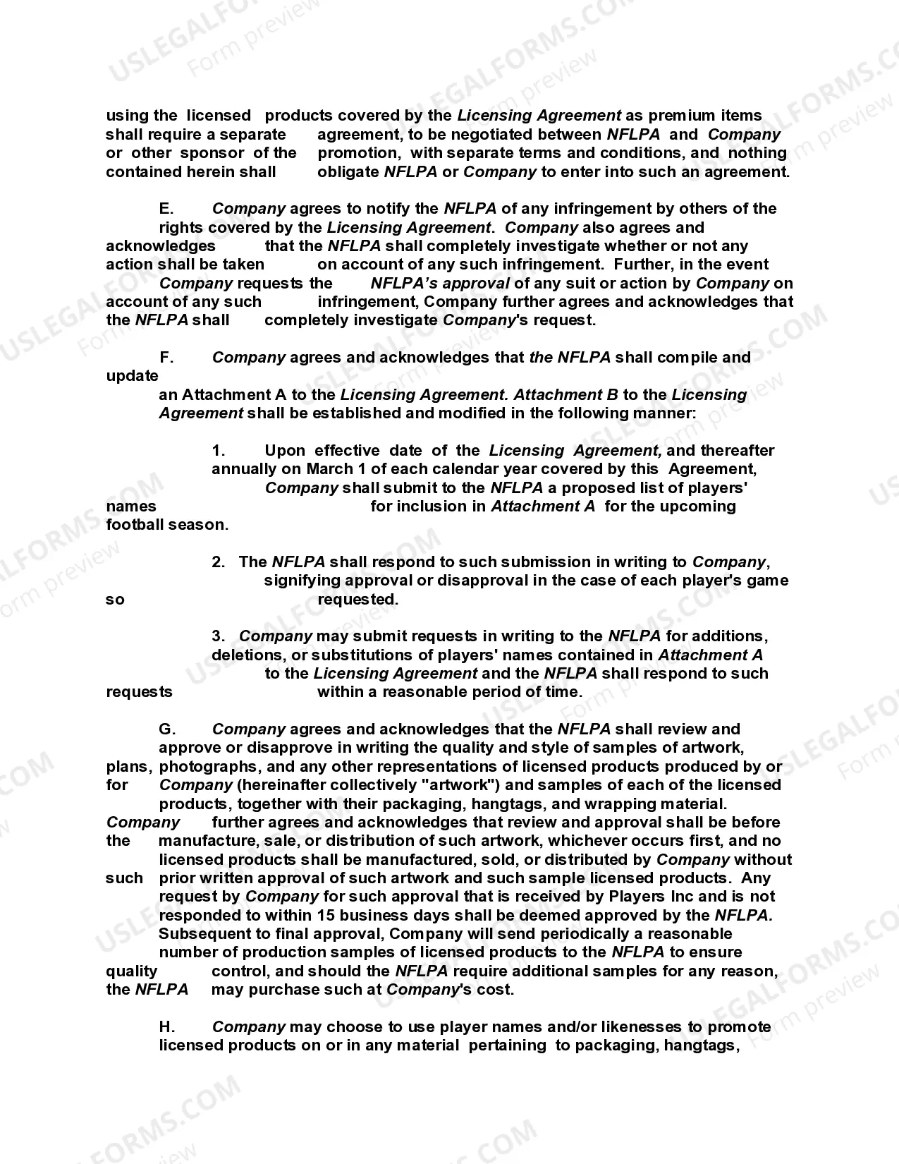 Preview Licensing Agreement for NFL Football Trading Cards