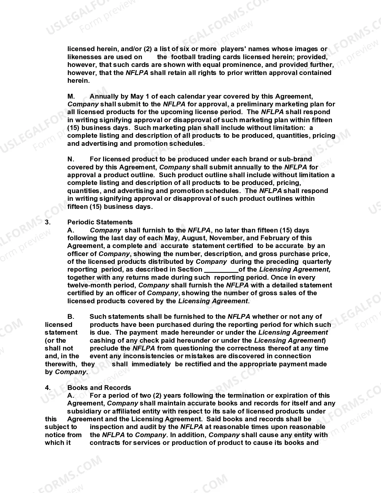 Preview Licensing Agreement for NFL Football Trading Cards