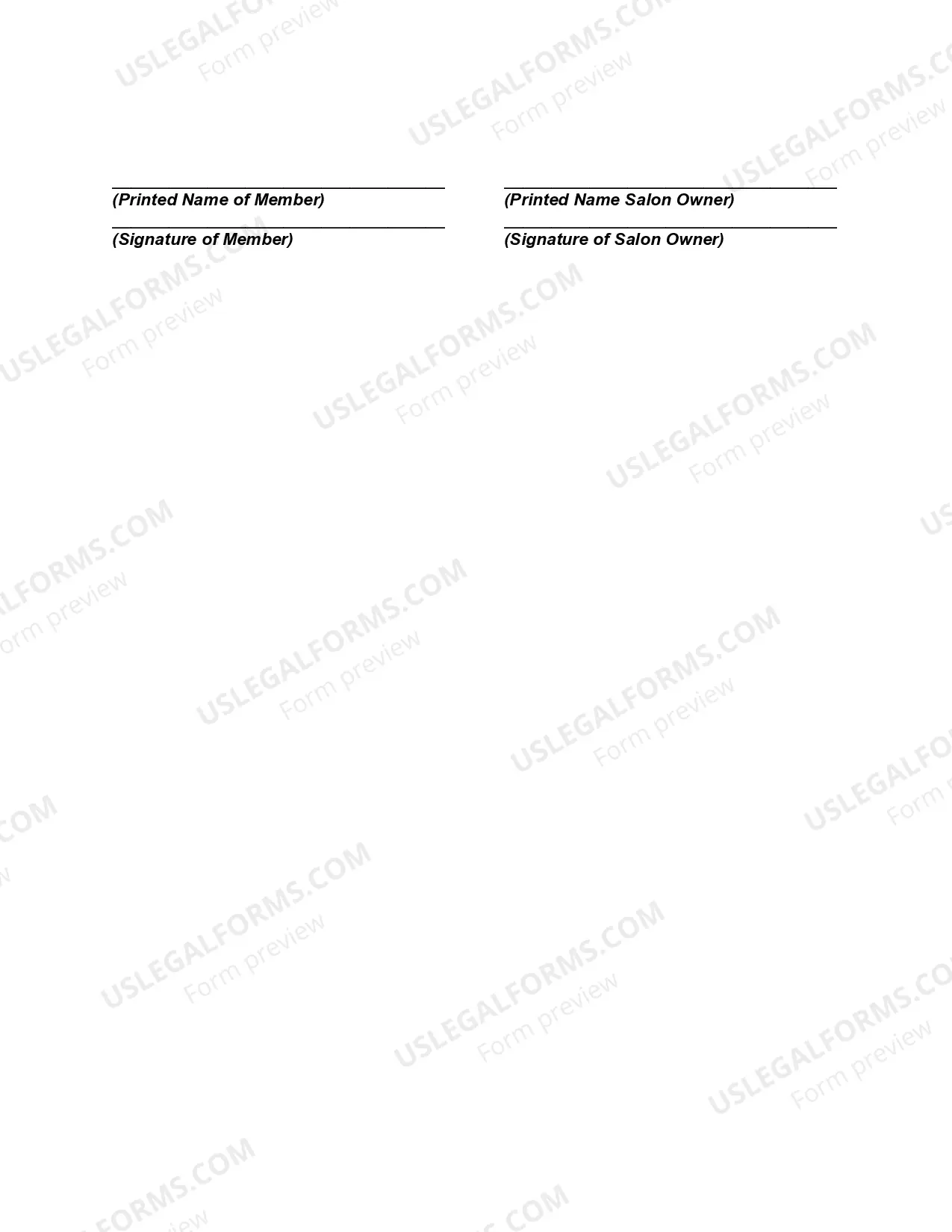 Preview Membership Agreement in Hair and Beauty Salon