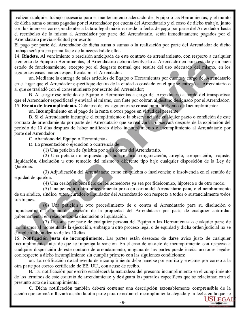 Preview Arrendamiento de equipo - detallado