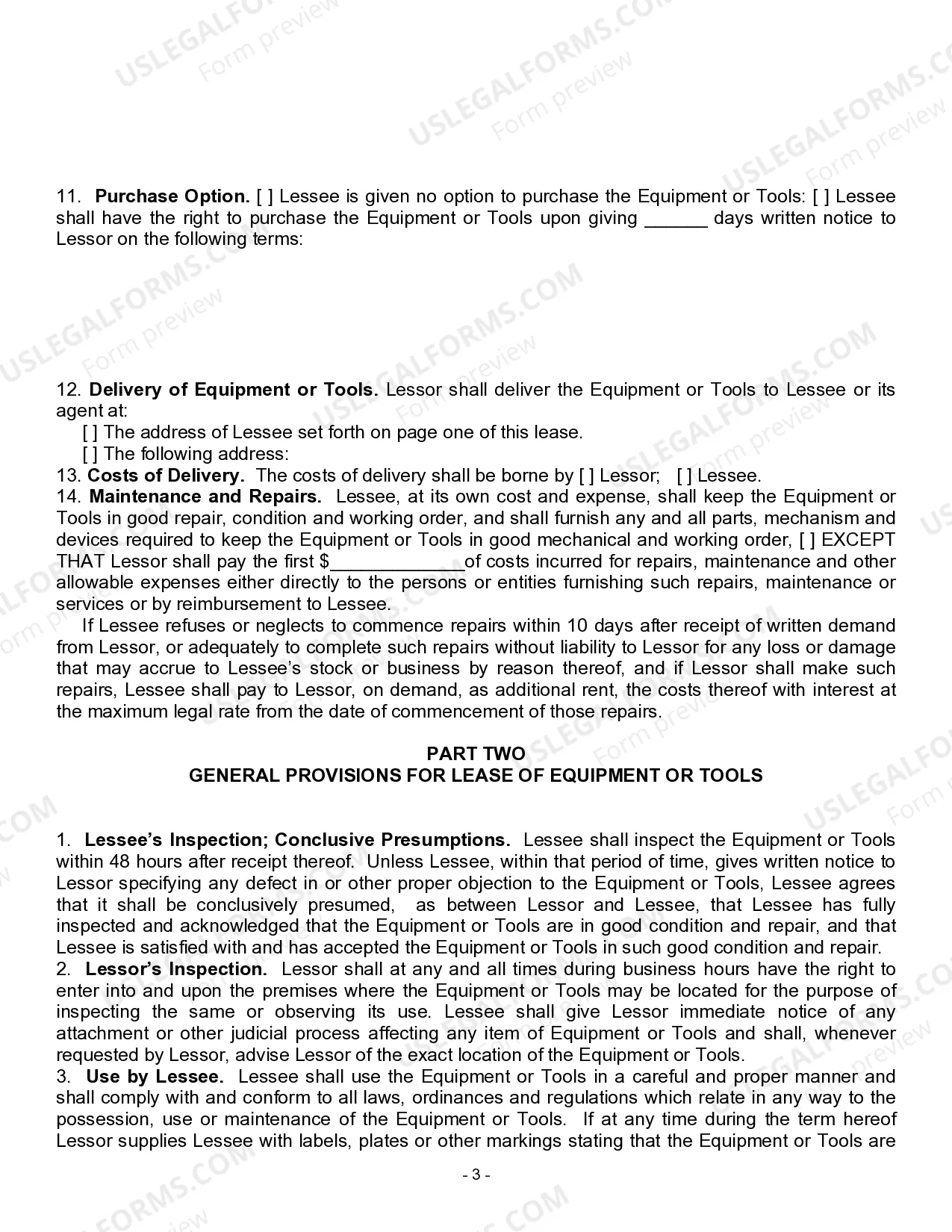 Preview Equipment Lease - Detailed