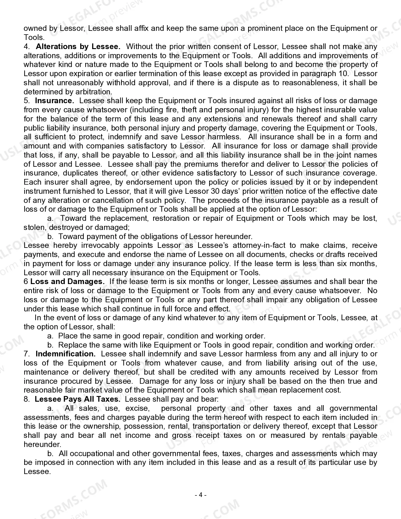 Preview Equipment Lease - Detailed