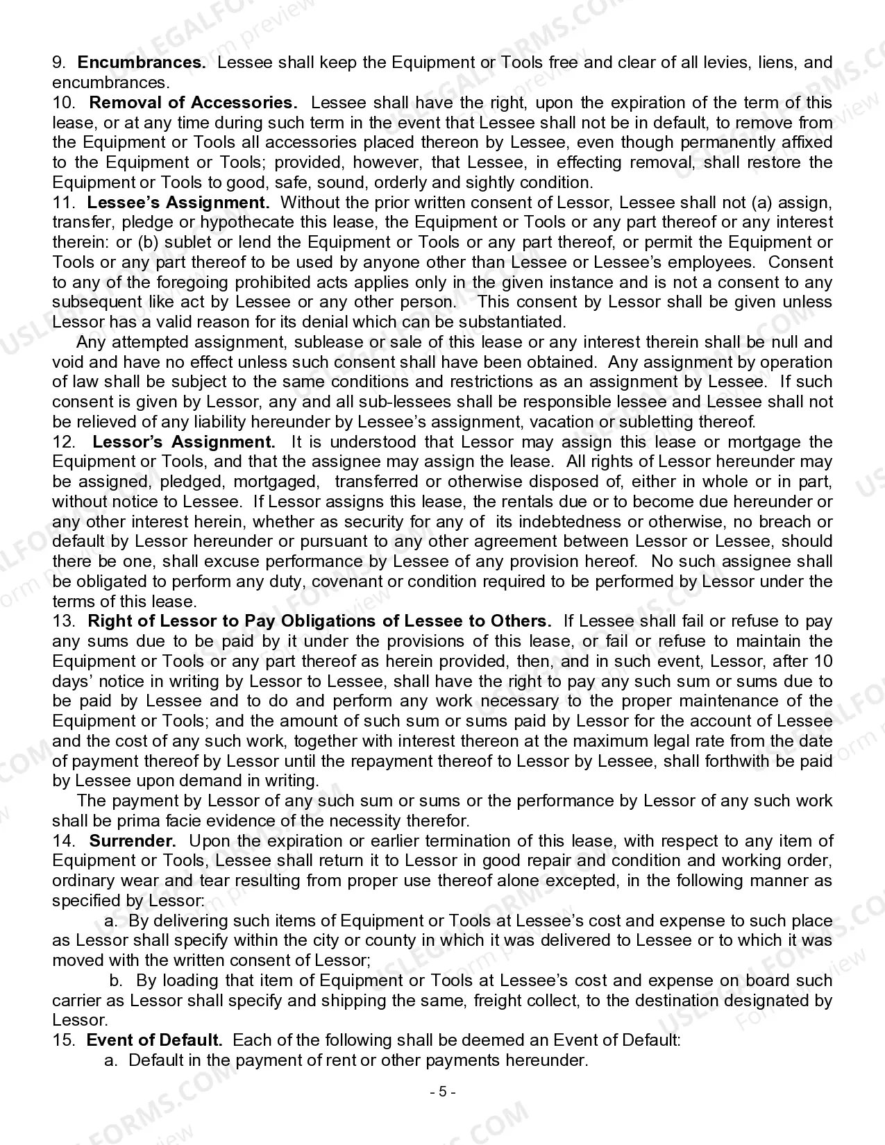 Preview Equipment Lease - Detailed