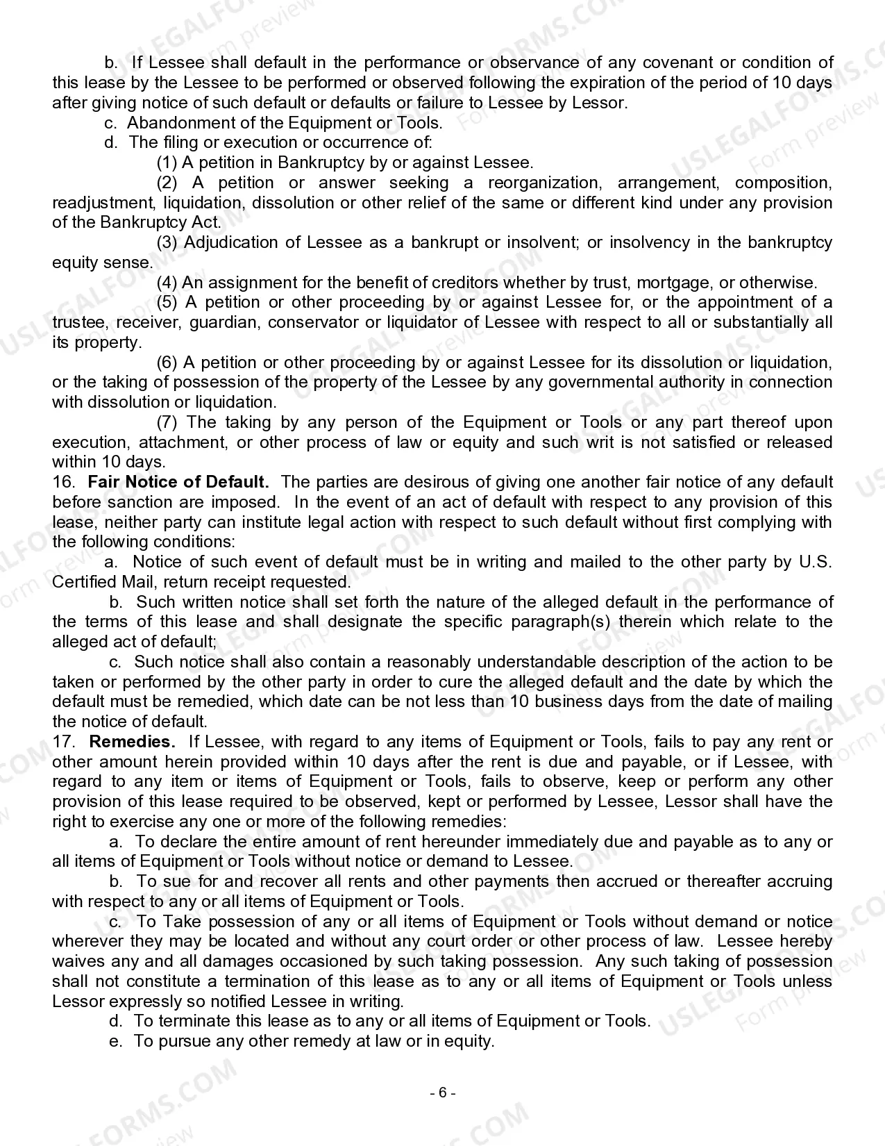 Preview Equipment Lease - Detailed