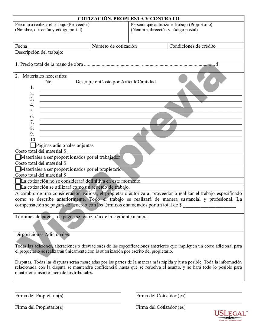 Preview Cotización, propuesta y contrato del contratista