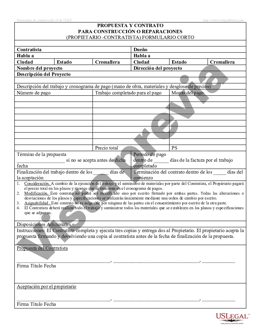 Preview Propuesta y Contrato de Construcción o Reparaciones por Contratista - Simple