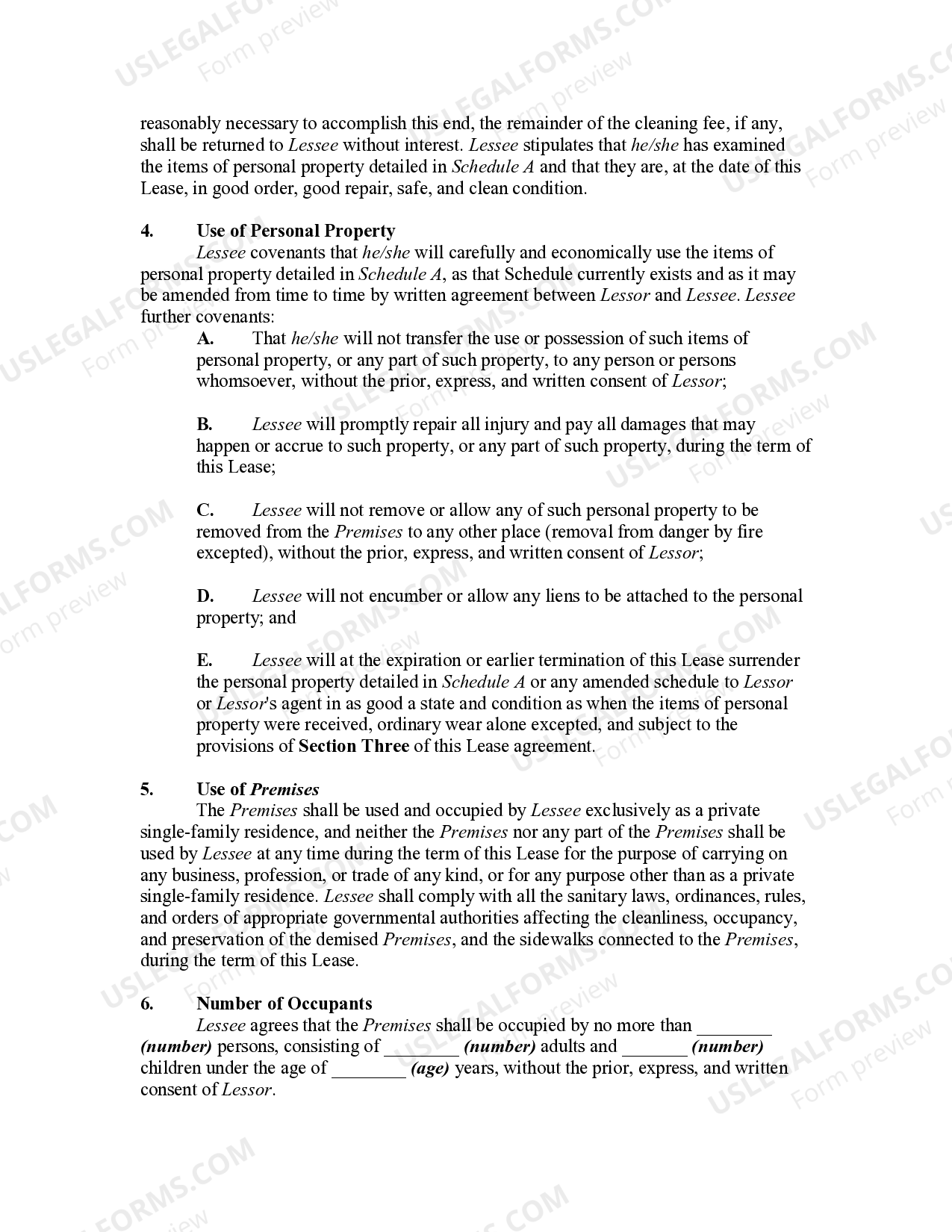 Utah Lease of Furnished House with Inventory of Furnishings Leased