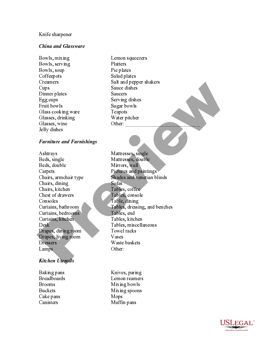 Utah Lease of Furnished House with Inventory of Furnishings Leased