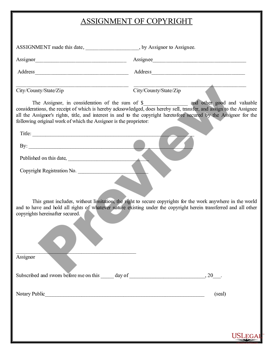 form Assignment of Copyright preview