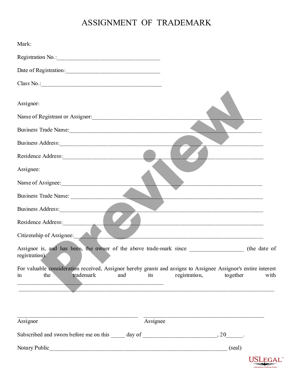 form Assignment of Trademark preview