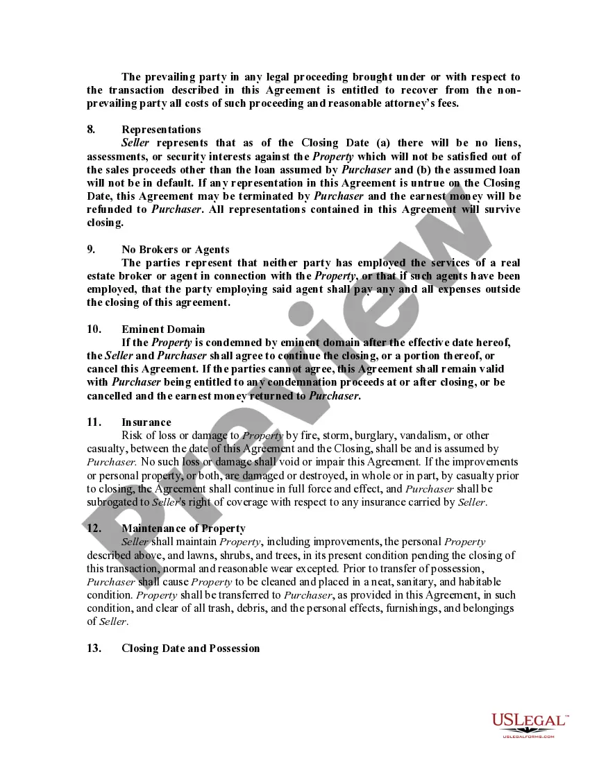 Preview General Form of Agreement of Sale of Residential Property with Assumption of Existing Mortgage or Deed of Trust