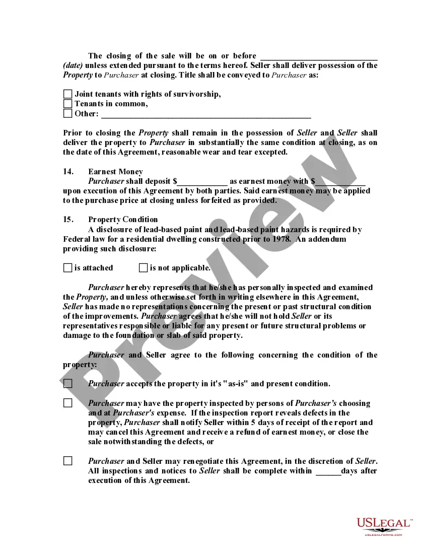Preview General Form of Agreement of Sale of Residential Property with Assumption of Existing Mortgage or Deed of Trust