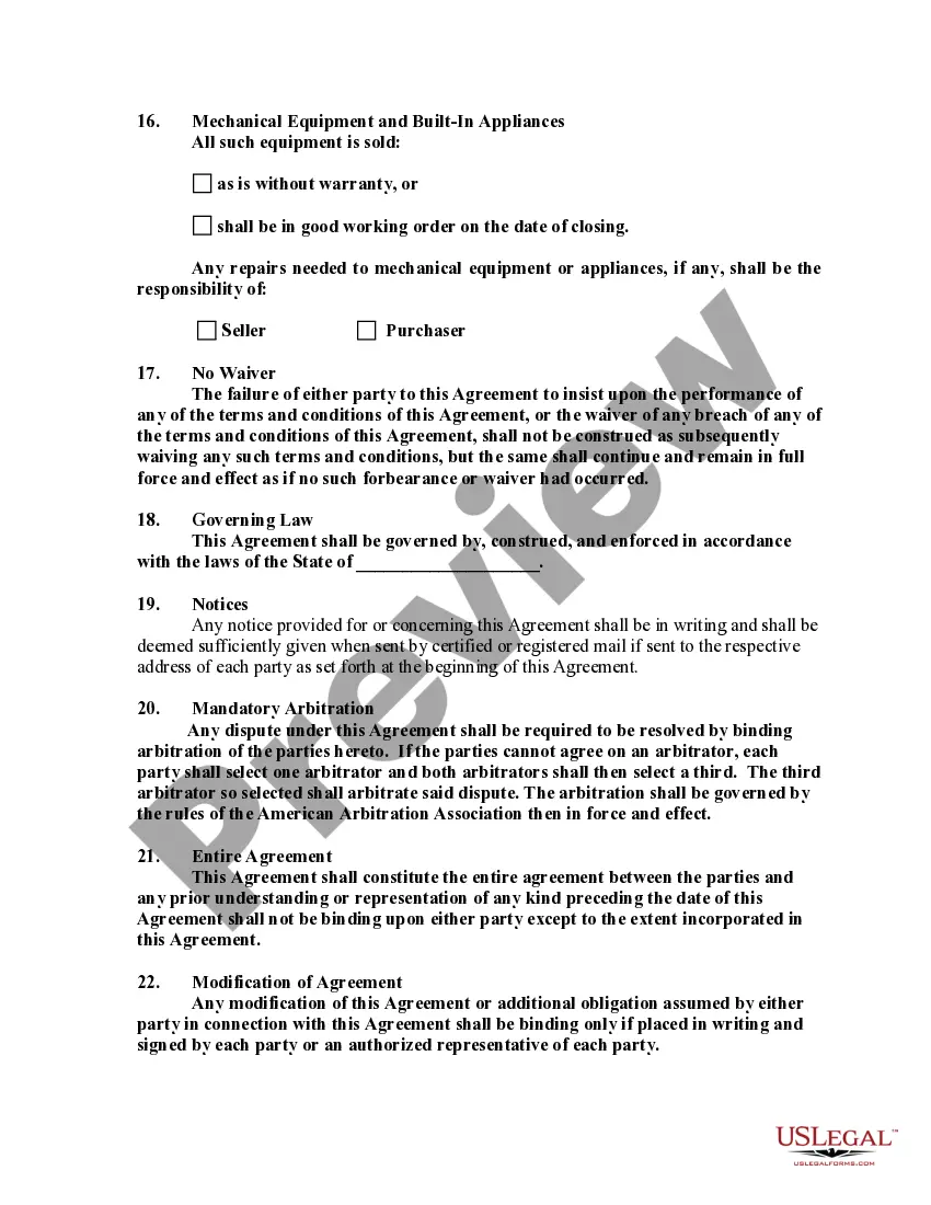 Preview General Form of Agreement of Sale of Residential Property with Assumption of Existing Mortgage or Deed of Trust