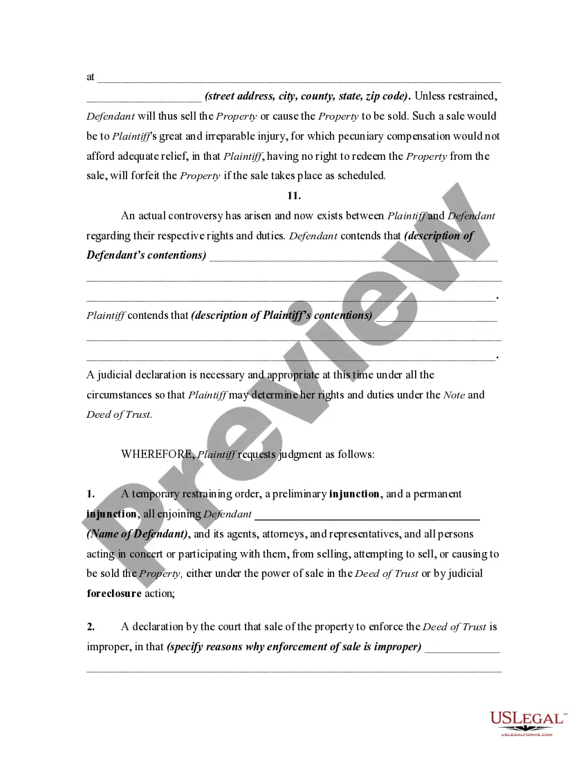 Preview Complaint or Petition to Enjoin Foreclosure Sale due to Misunderstanding as to Promissory Note's Terms of Payment upon Assumption of Note