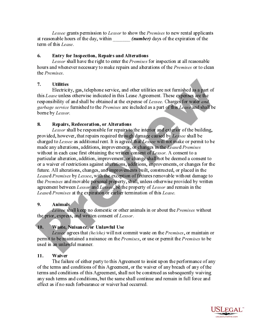 Preview Lease of Unfurnished Apartment