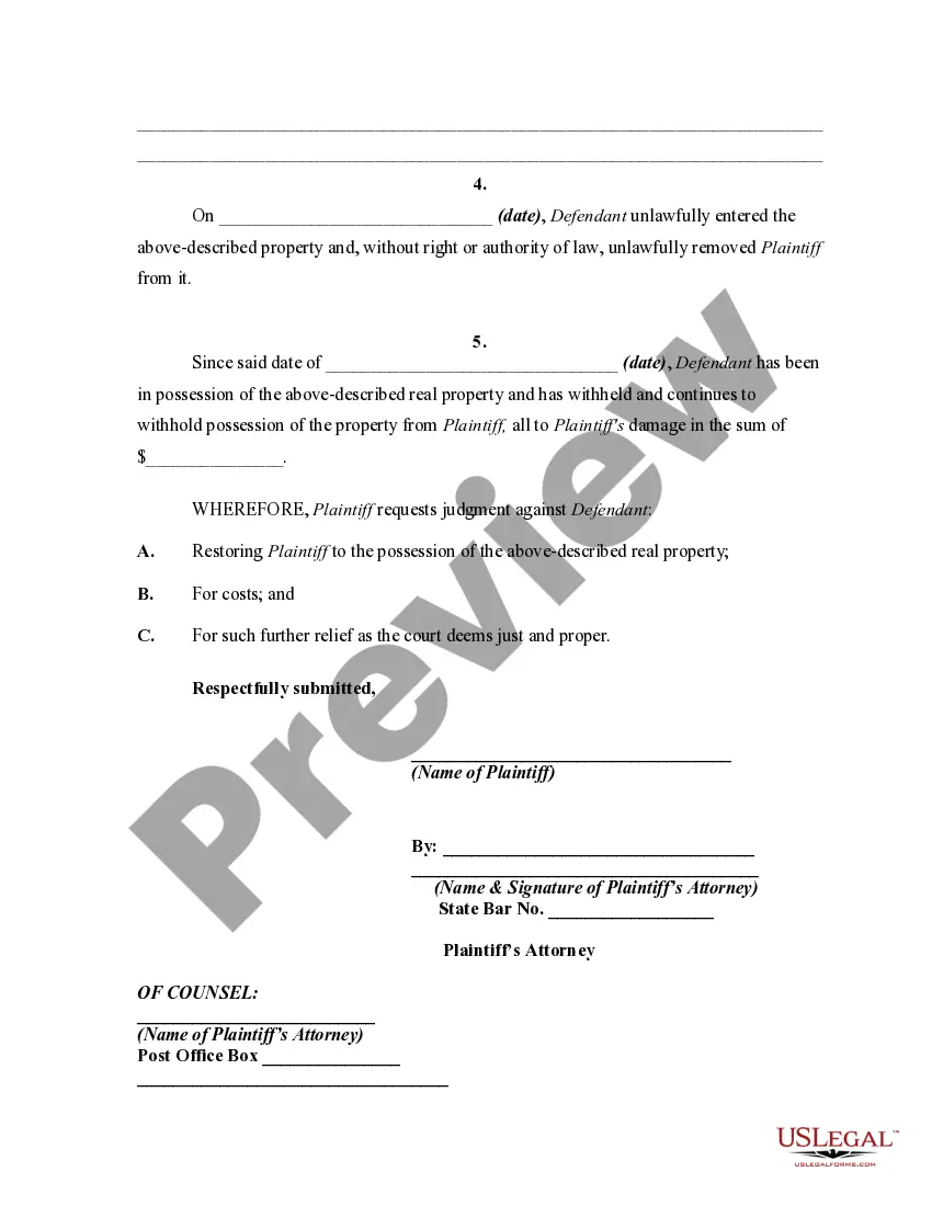 Get General Form of Complaint, Petition, or Declaration for Ejectment Preview General Form of Complaint, Petition, or Declaration for Ejectment