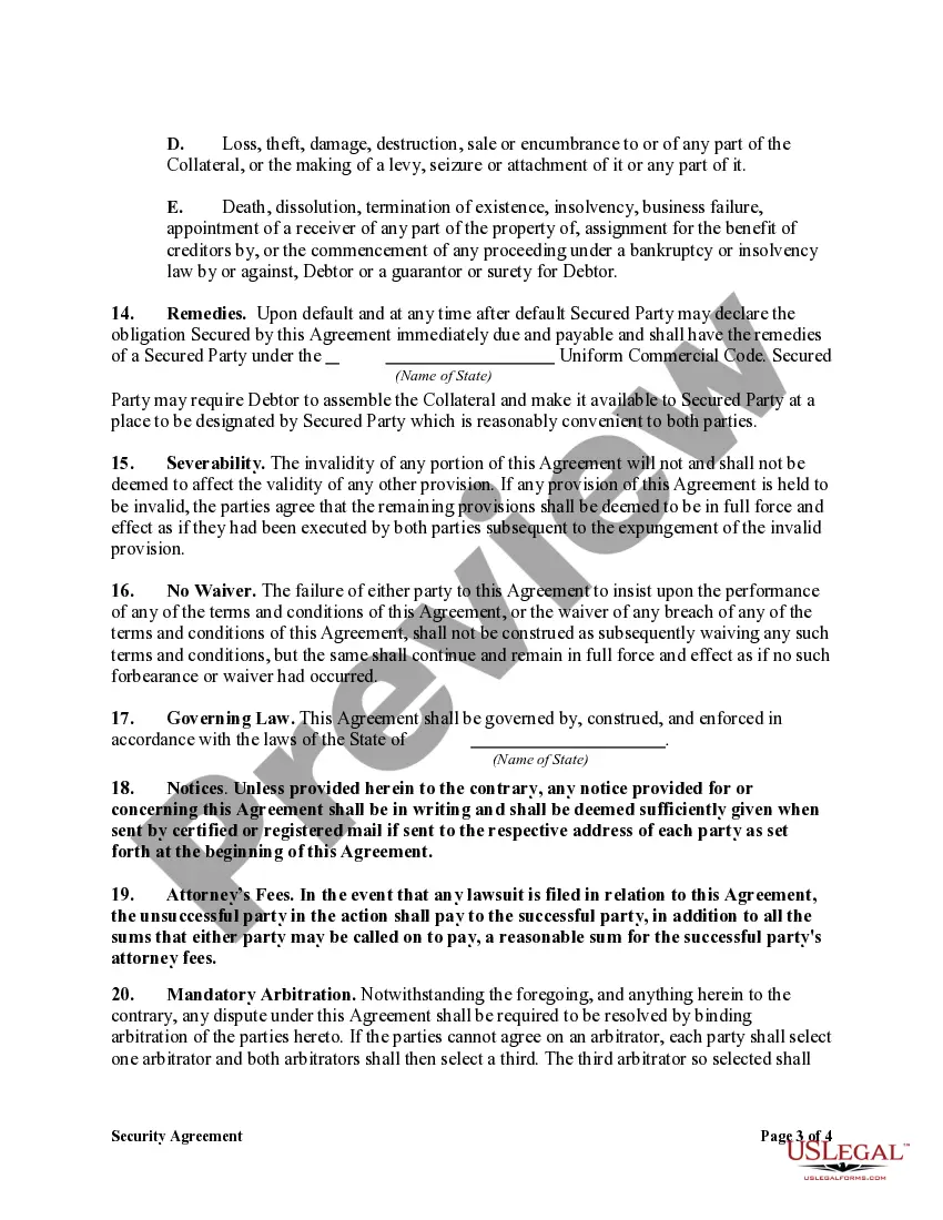 Get Security Agreement in Equipment for Business Purposes - Securing Promissory Note Preview Security Agreement in Equipment for Business Purposes - Securing Promissory Note