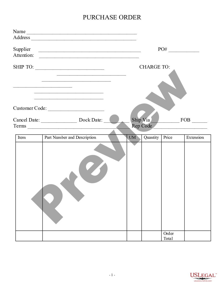 page 0 Purchase Order, Standard preview