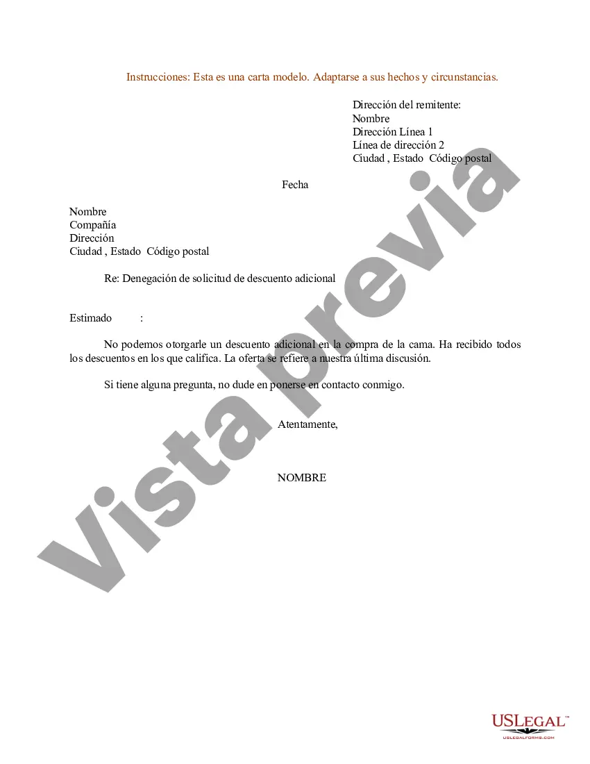 Preview Ejemplo de carta de denegación de solicitud de descuento adicional