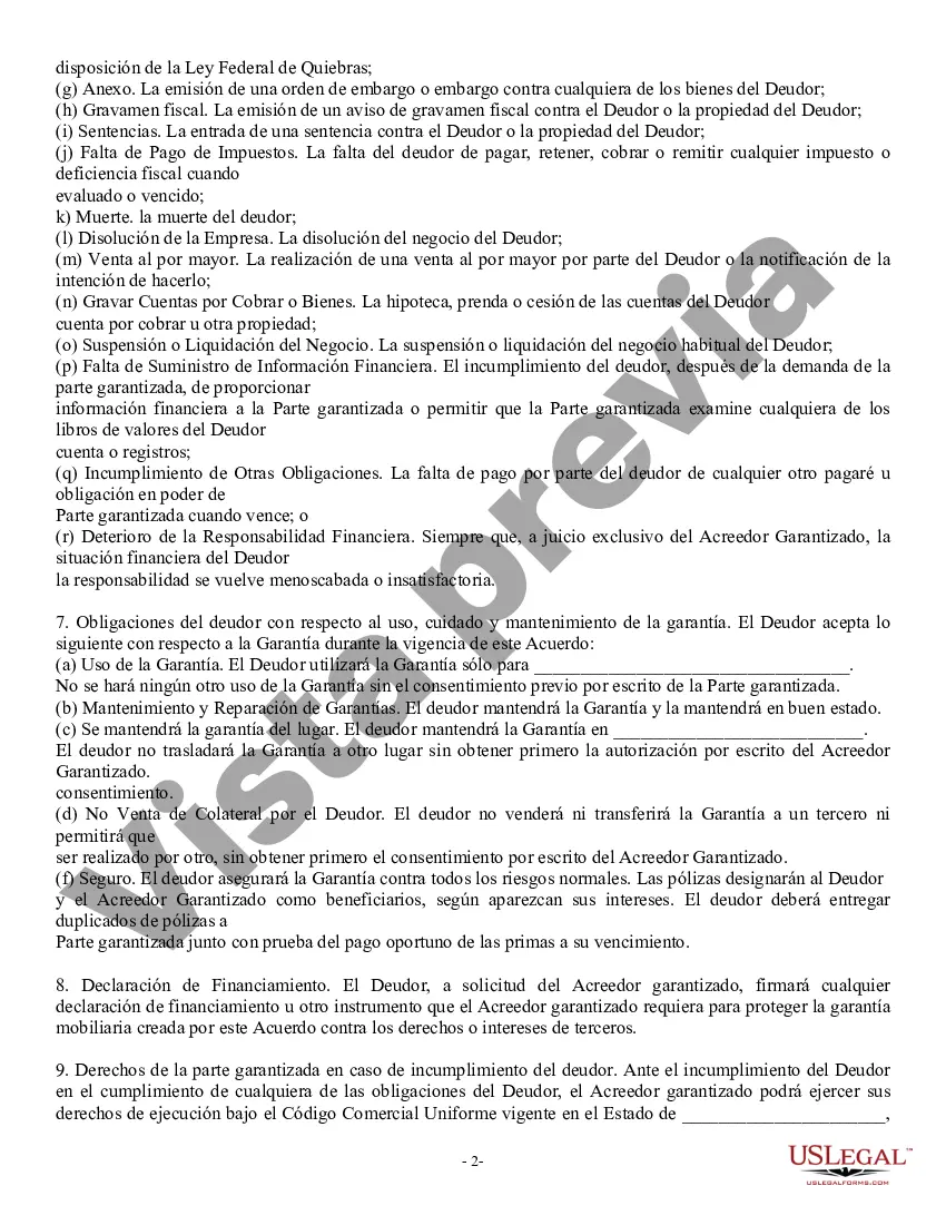Preview Acuerdo de garantía que involucra la venta de garantía por parte del deudor