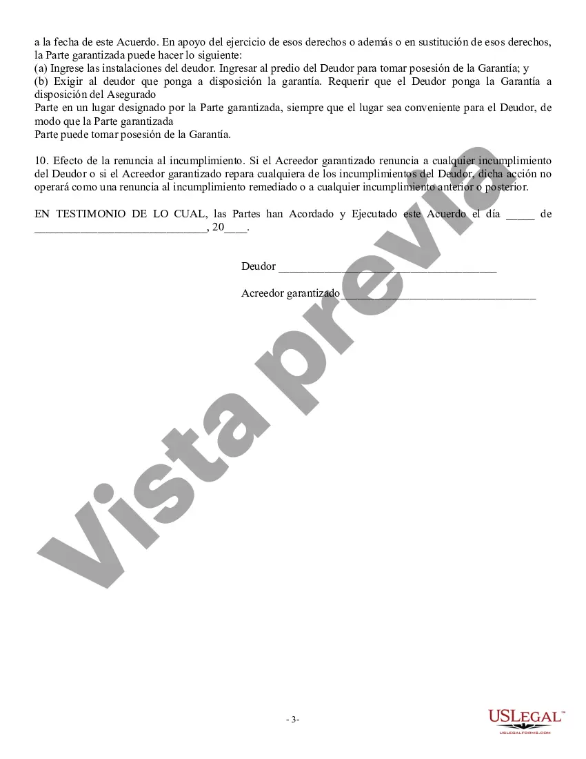 Preview Acuerdo de garantía que involucra la venta de garantía por parte del deudor
