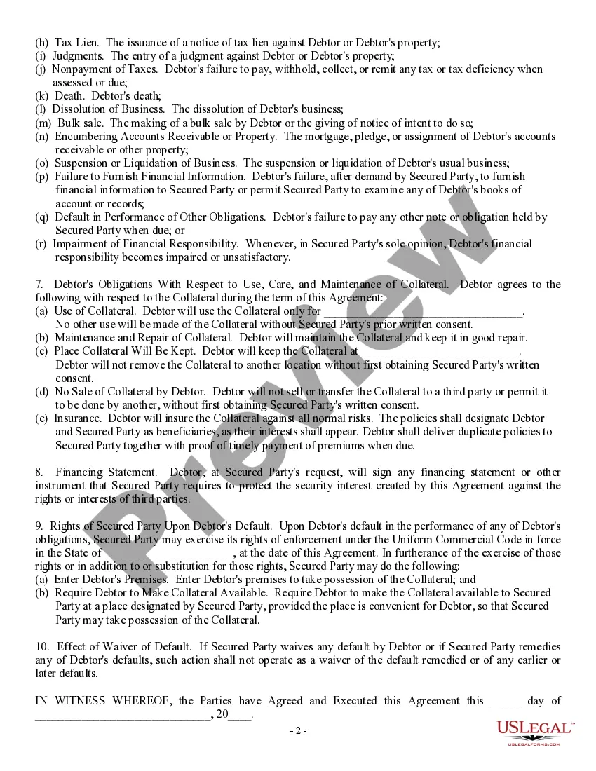 Get Security Agreement involving Sale of Collateral by Debtor Preview Security Agreement involving Sale of Collateral by Debtor