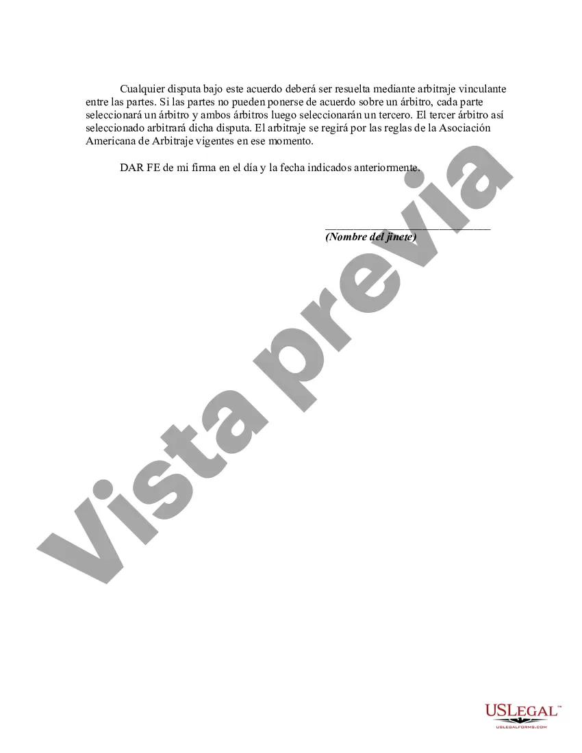 Get Liberación y exención de responsabilidad otorgada a favor del propietario del establo por aquellos que montan los caballos del propietario, incluida la asunción de todos los riesgos de lesiones corporales personales: equitación Preview Liberación y exención de responsabilidad otorgada a favor del propietario del establo por aquellos que montan los caballos del propietario, incluida la asunción de todos los riesgos de lesiones corporales personales: equitación