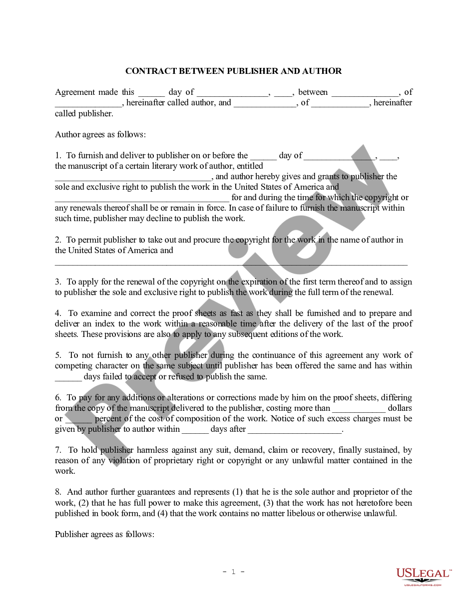 page 0 Agreement Between Publisher and Author preview