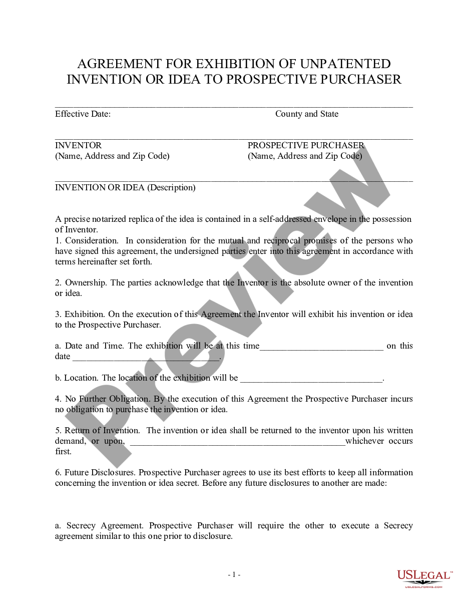 page 0 Agreement for Exhibition - Unpatented Invention preview