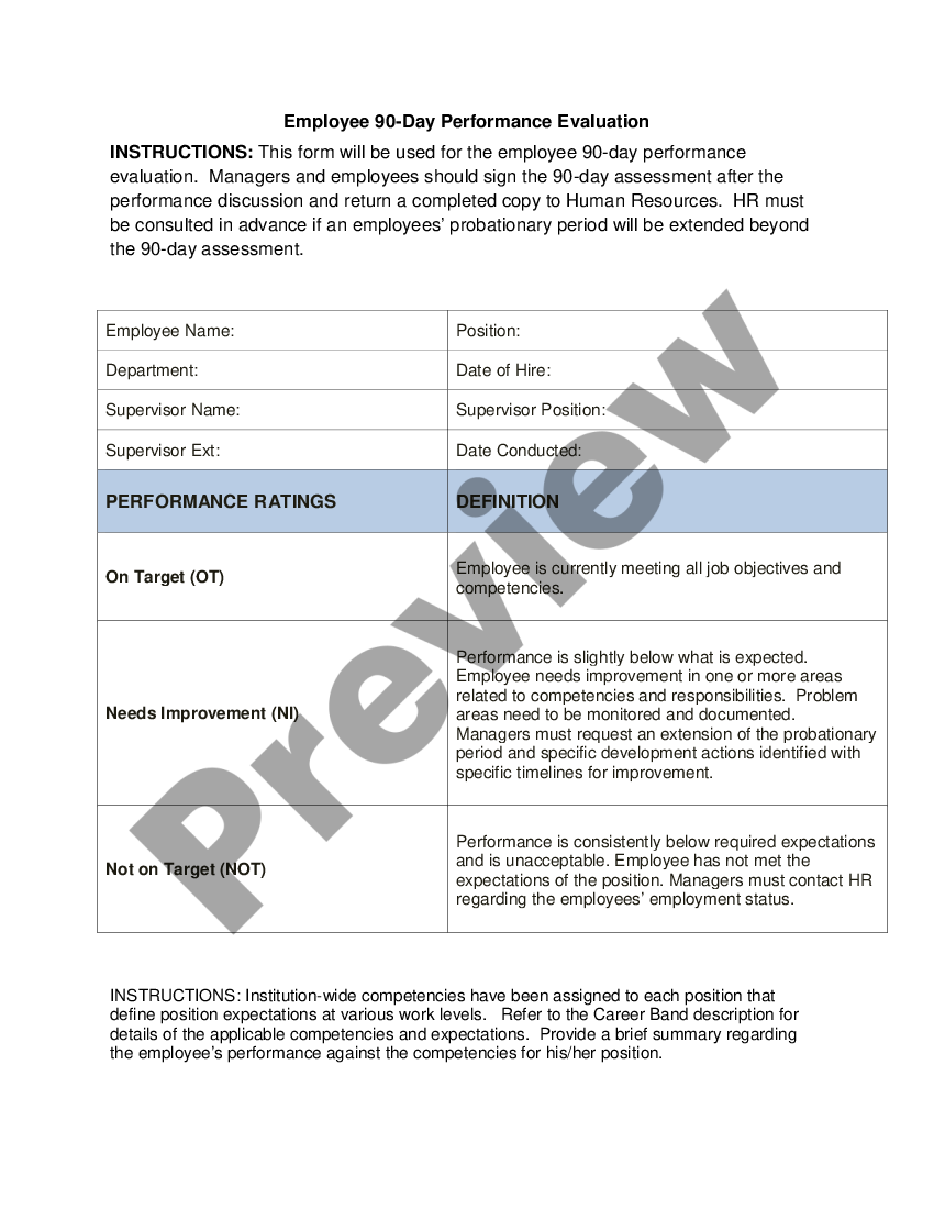 90 Day Evaluation Form For Employees US Legal Forms