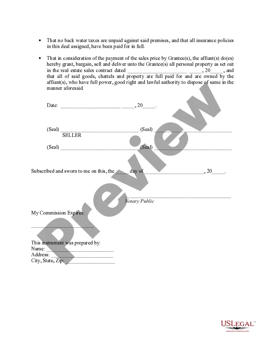 Preview Affidavit of Title, Bill of Sale