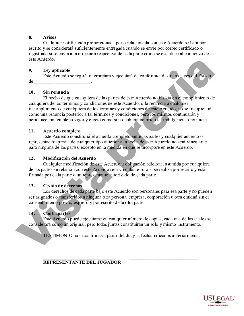 Preview Acuerdo de Representación entre Agente Deportivo y Atleta