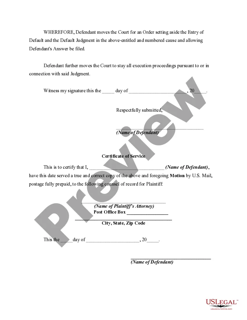 Get Motion to Set Aside Entry of Default and Default Judgment Preview Motion to Set Aside Entry of Default and Default Judgment